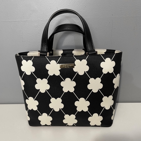 New Kate Spade Juno Floral Grant St Vinyl Mini Tote Black White $298